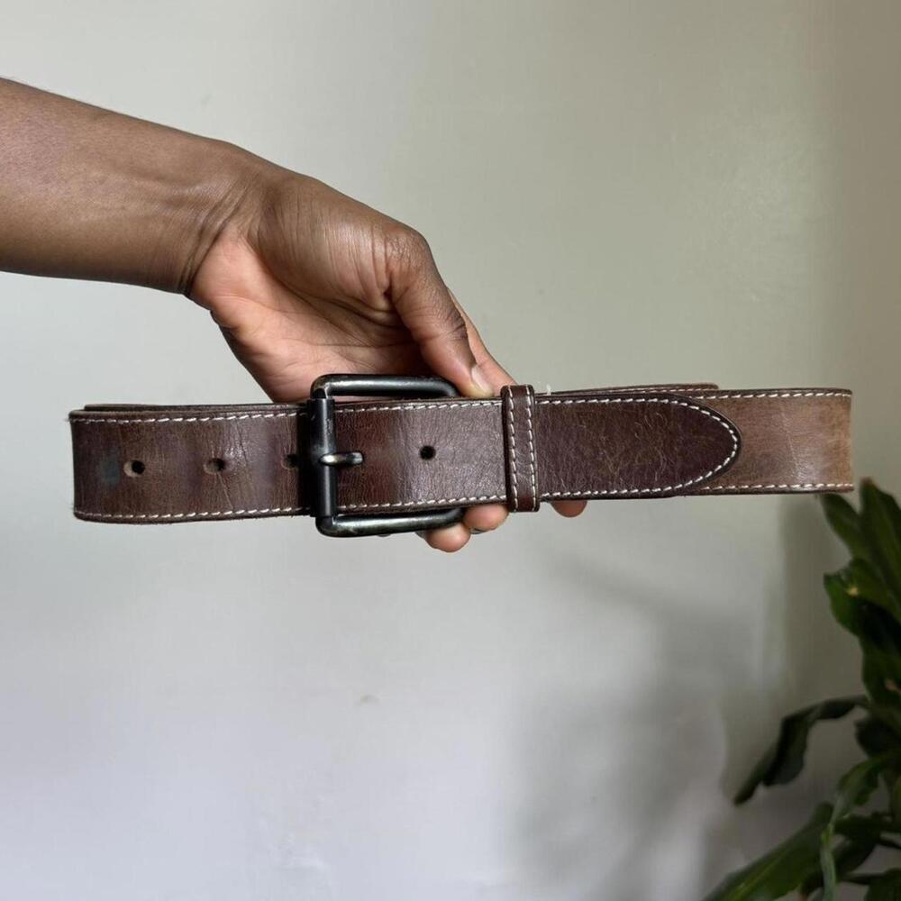 Vintage unisex distressed boho grunge Brown genuine leather belt size 40